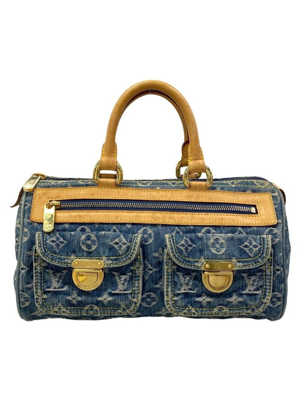 Louis Vuitton Handbag Monogram Denim Neo Speedy Blue Cotton